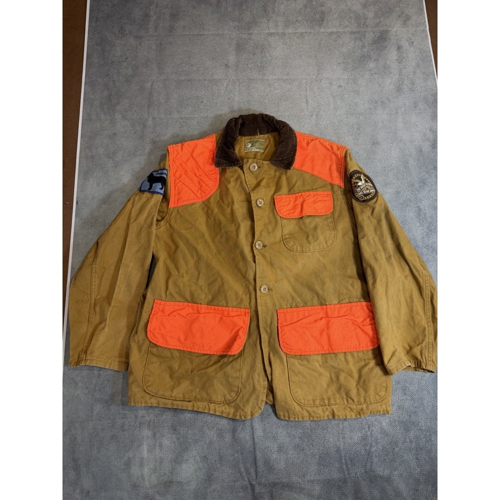 Vintage JCPenney Men's Brown Blaze Orange Cotton Hunting Jacket patches L #29